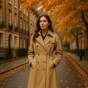 Burberry Women’s Vintage Tan Nova Check Trench Coat–Wool Lined–Size 14 XX-Long